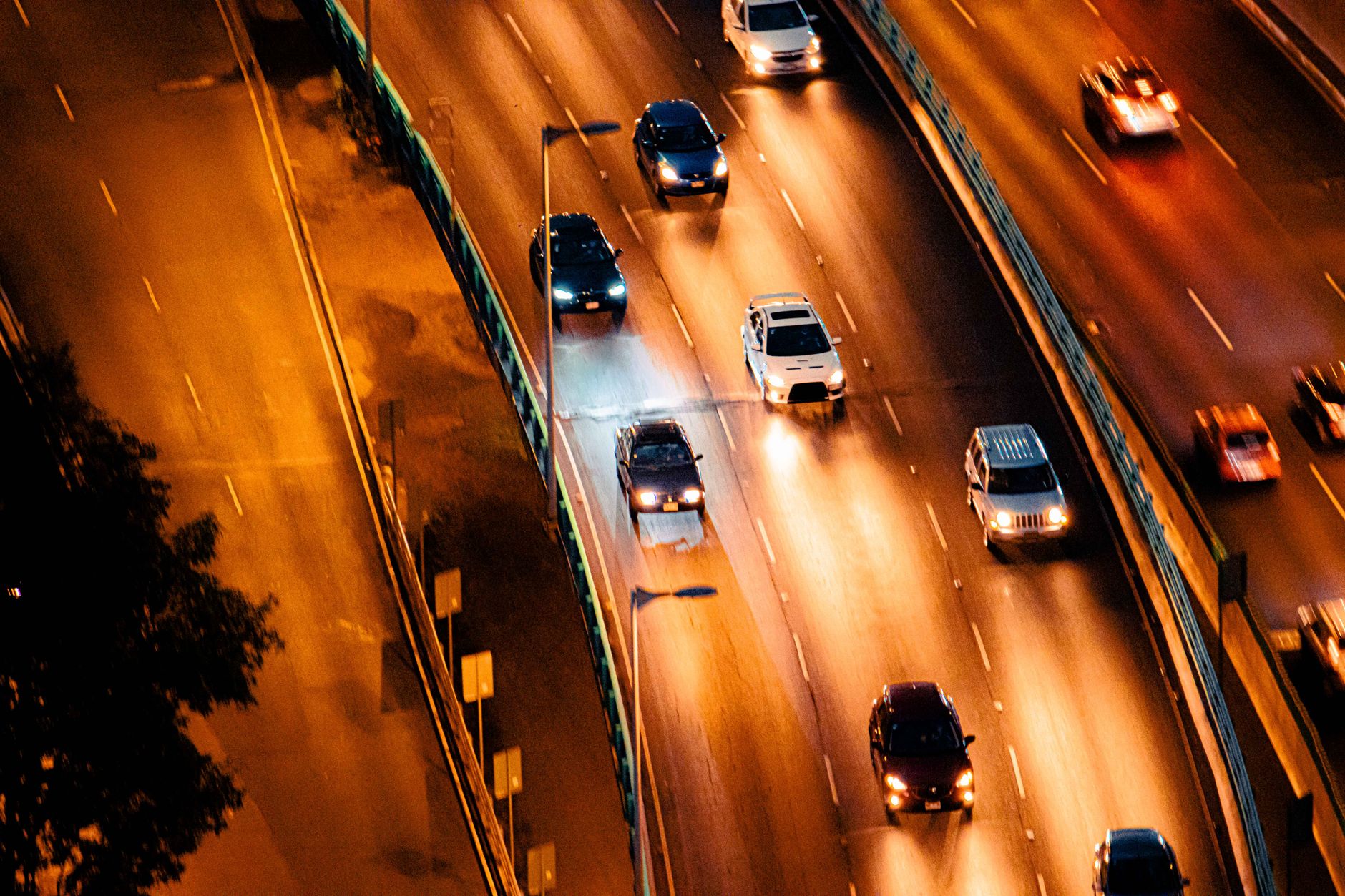 Traffic moving along a motorway at night
